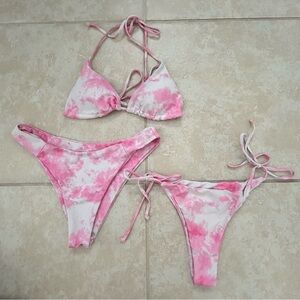Vibrant Pink and White 3 piece Bikini Set